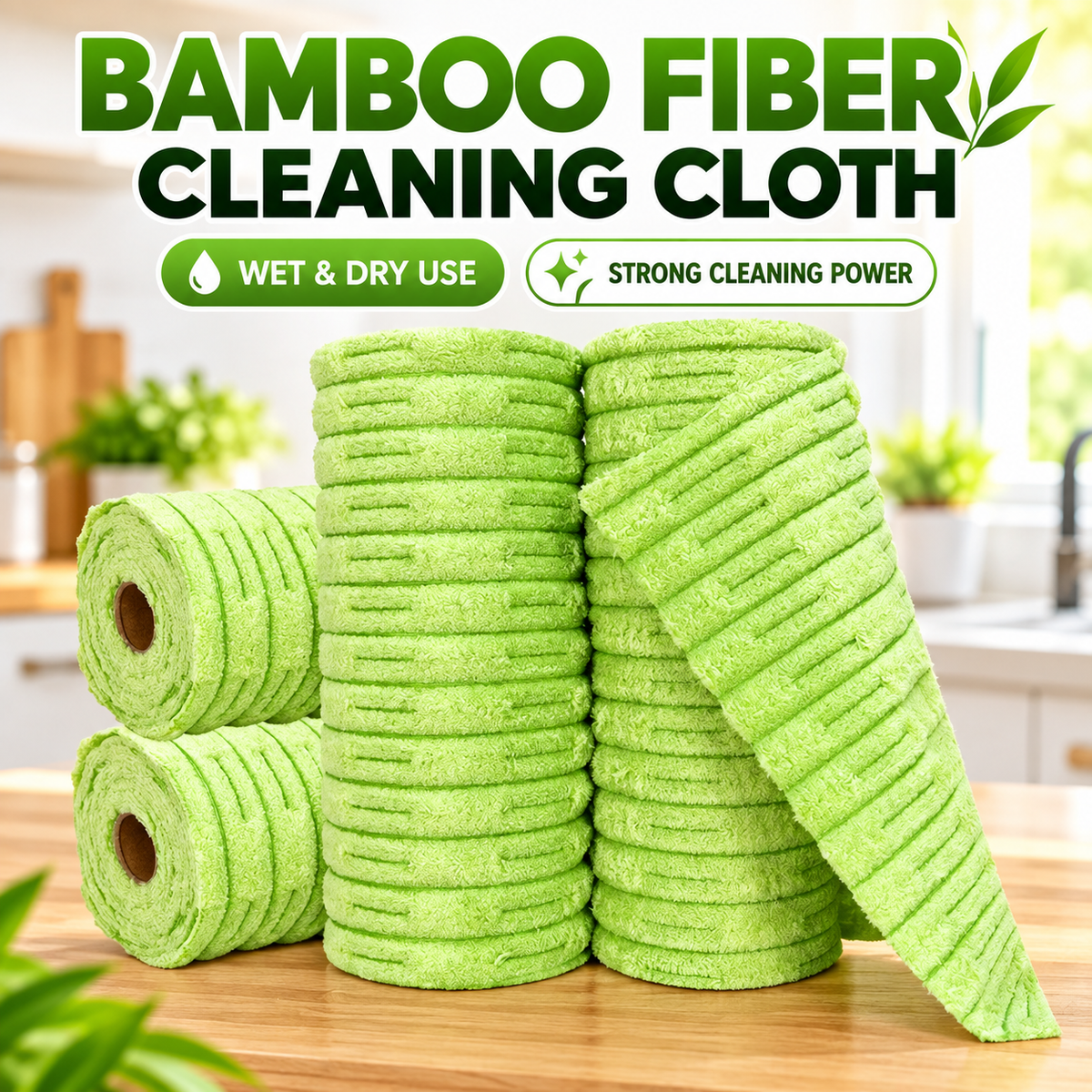 Bamboo Fiber Cleaning Cloth Roll – Reusable Wet