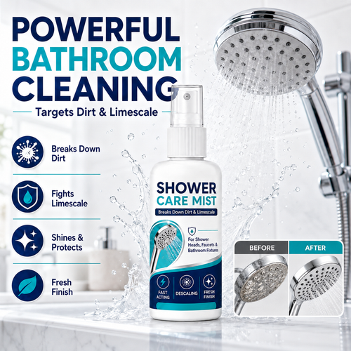 🚿Fast-Acting Shower Limescale Remover Spray – Dissolves stubborn mineral deposits & hard water stains. Restores water flow & shine – just spray & wipe! 🧼