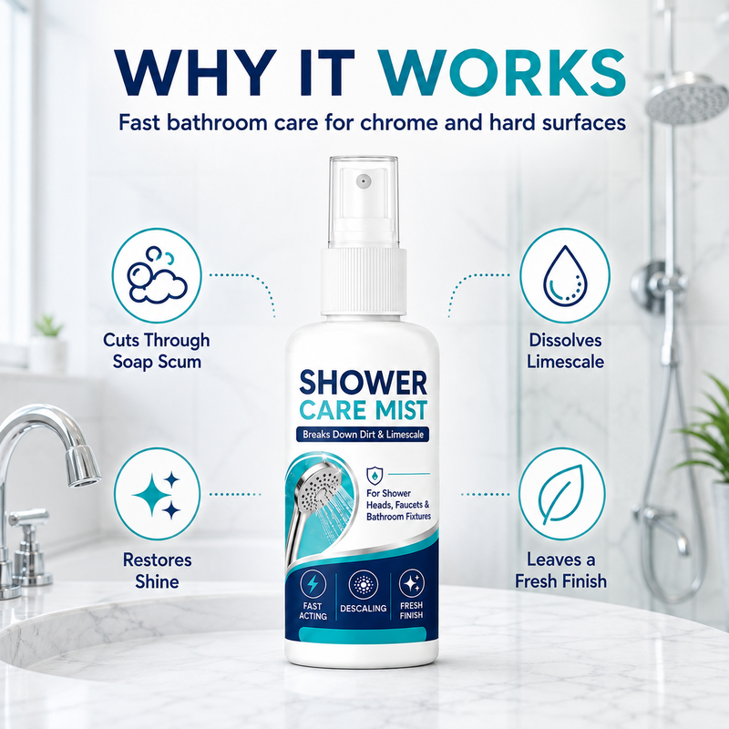 🚿Fast-Acting Shower Limescale Remover Spray – Dissolves stubborn mineral deposits & hard water stains. Restores water flow & shine – just spray & wipe! 🧼