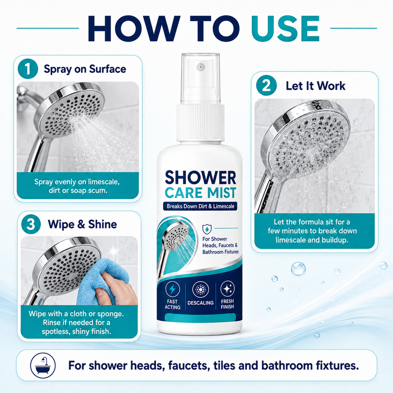 🚿Fast-Acting Shower Limescale Remover Spray – Dissolves stubborn mineral deposits & hard water stains. Restores water flow & shine – just spray & wipe! 🧼