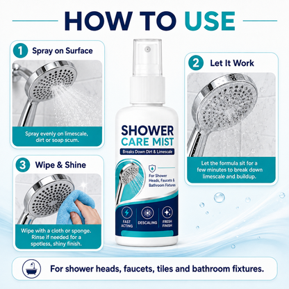 🚿Fast-Acting Shower Limescale Remover Spray – Dissolves stubborn mineral deposits & hard water stains. Restores water flow & shine – just spray & wipe! 🧼